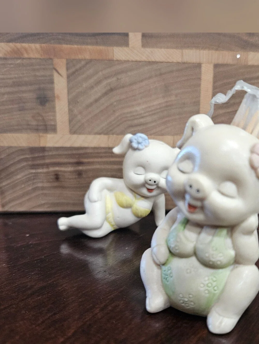 Vintage Bathing Beauty Pig Salt And Pepper Shakers With Toothpick Holder